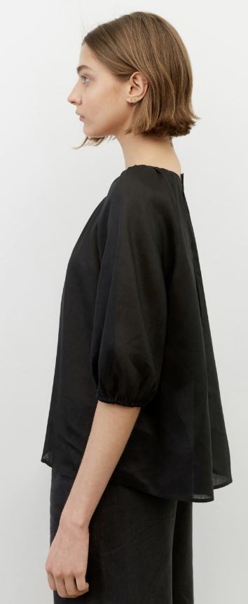 Blouse, puffy short sleeves, crew n