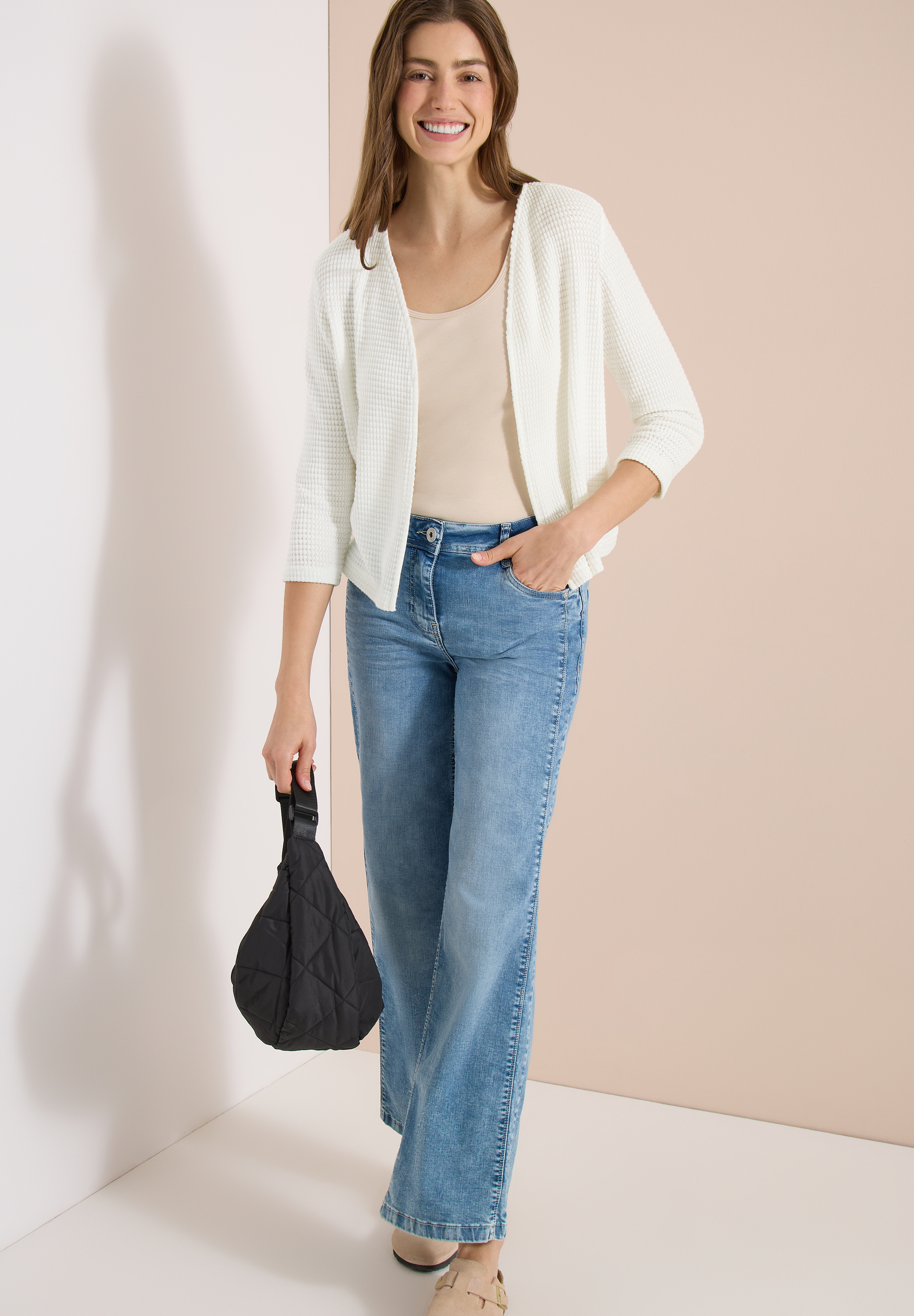 Offene 3/4-Arm Jacke im Ajour-Look