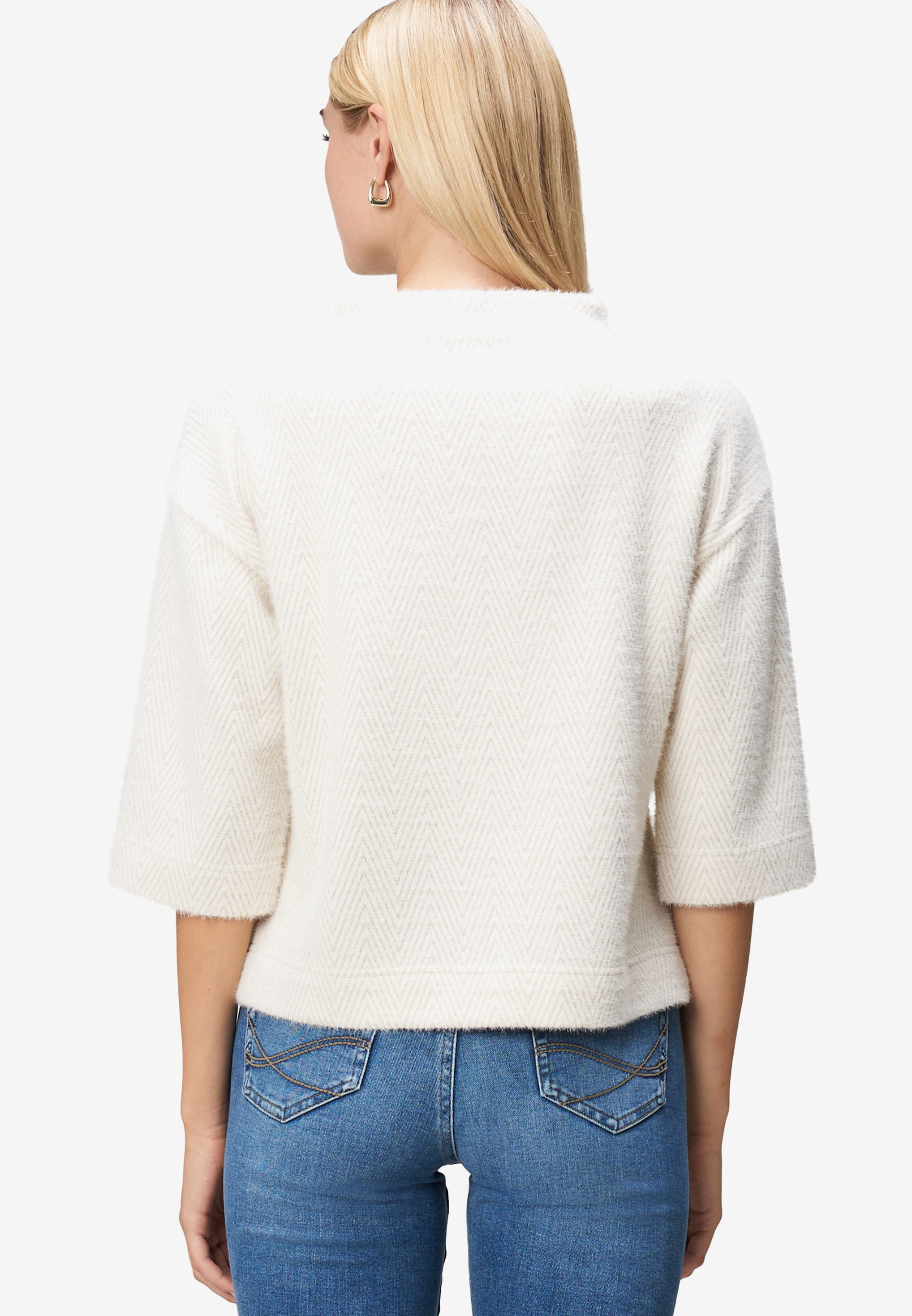 Damen Sweatshirt  3/4 Arm mit Fischgrätmuster