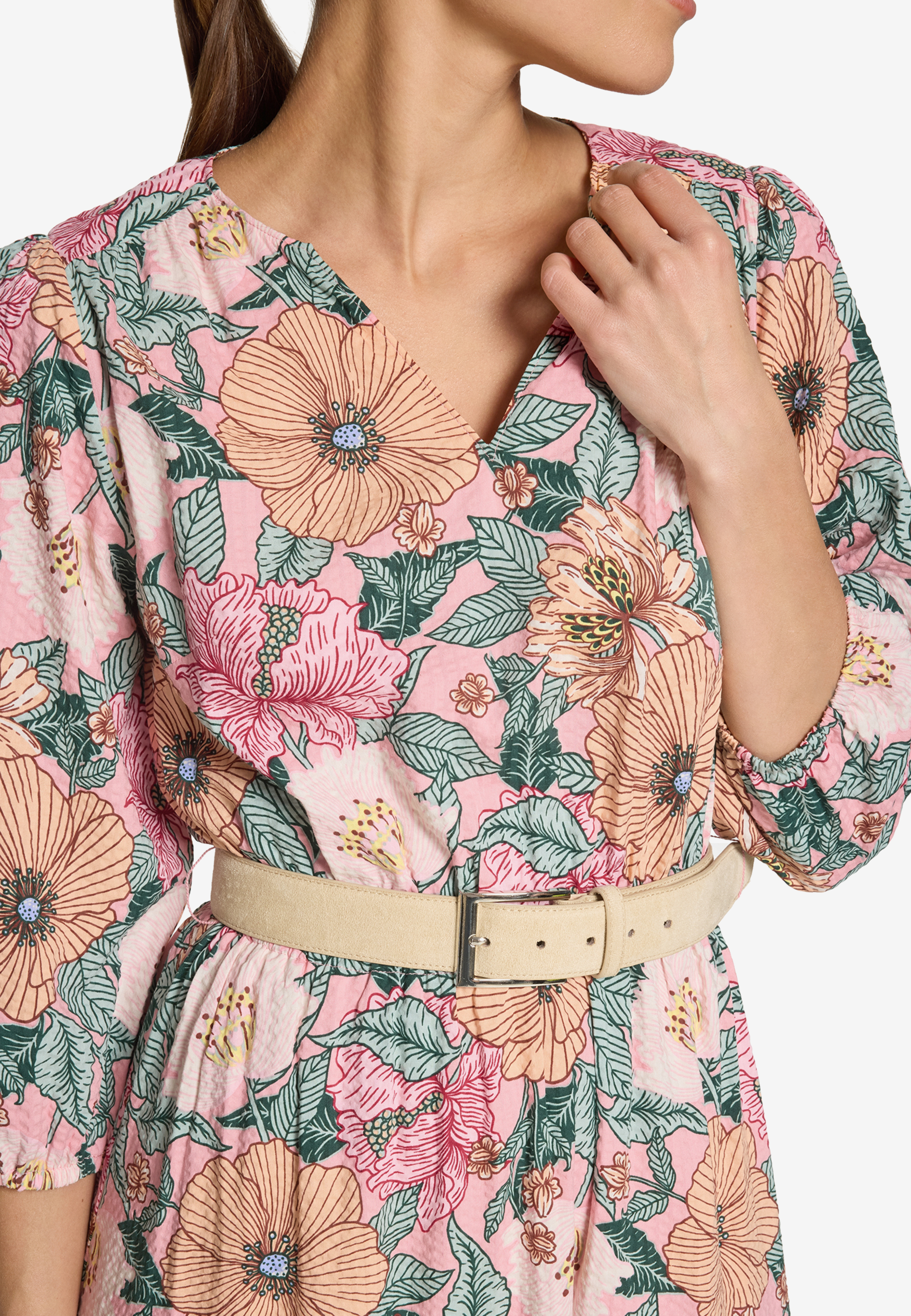 Blumenkleid Maxi mit Gürtel