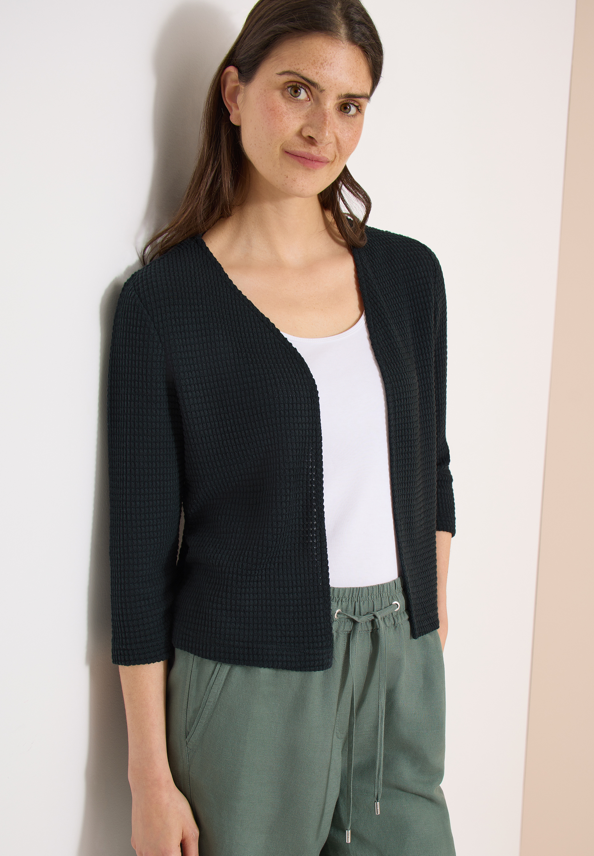 Offene 3/4-Arm Jacke im Ajour-Look