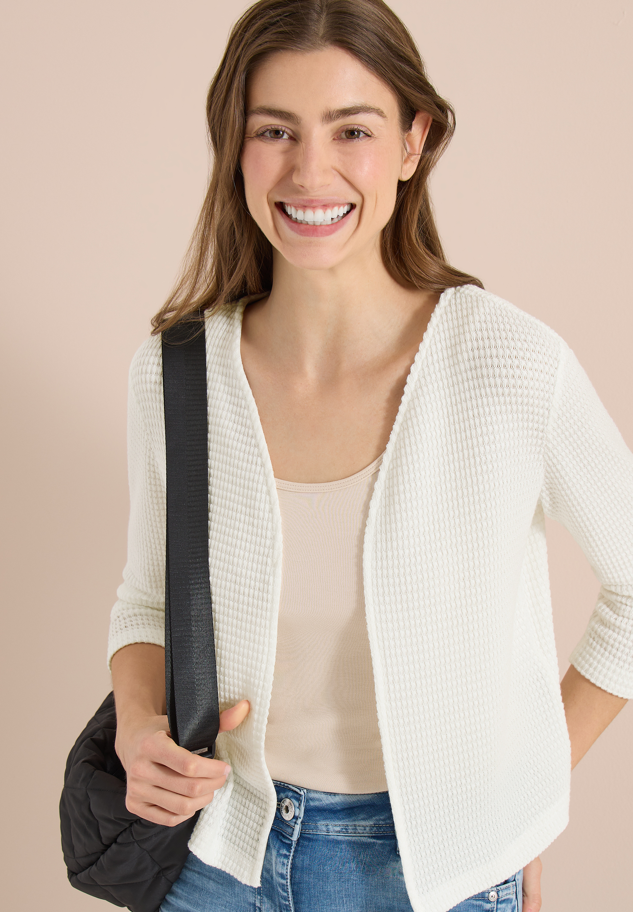 Offene 3/4-Arm Jacke im Ajour-Look