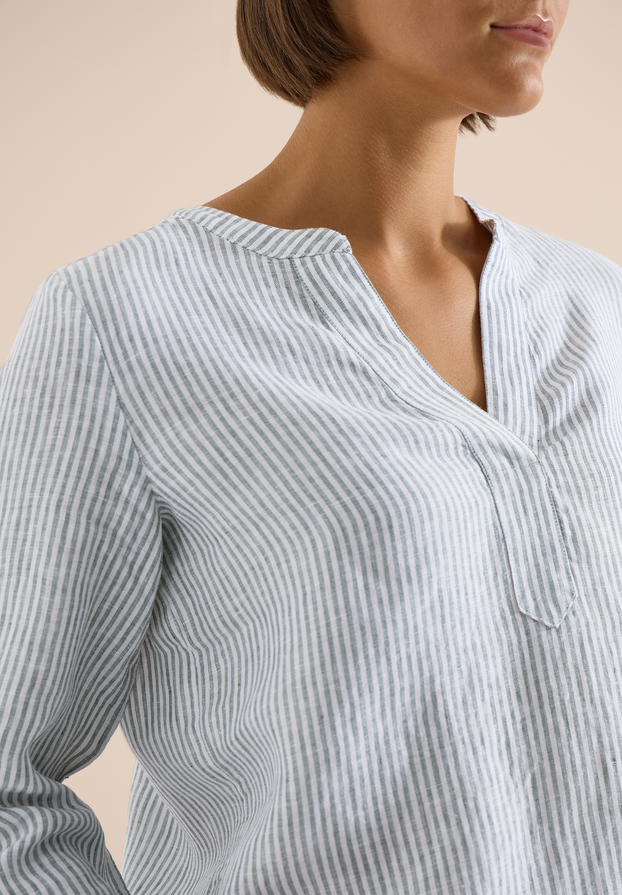 3/4-Arm Bluse mit Split Neck aus Leinen