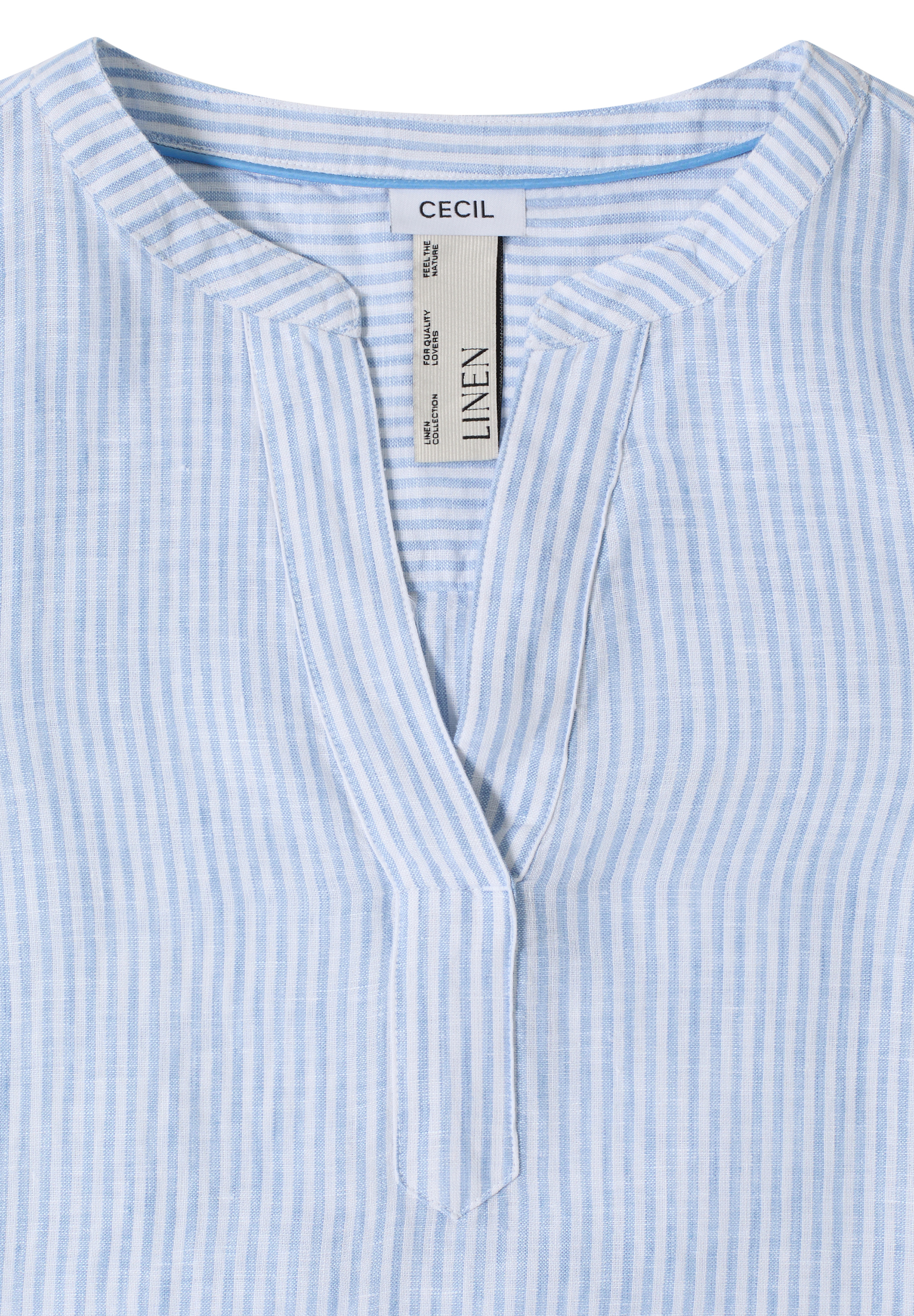 3/4-Arm Bluse mit Split Neck aus Leinen