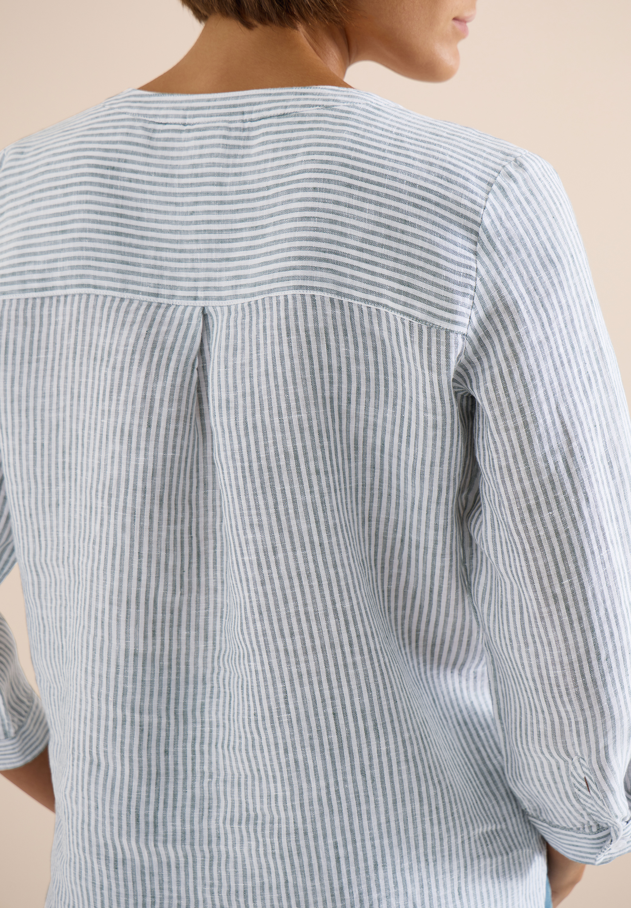 3/4-Arm Bluse mit Split Neck aus Leinen