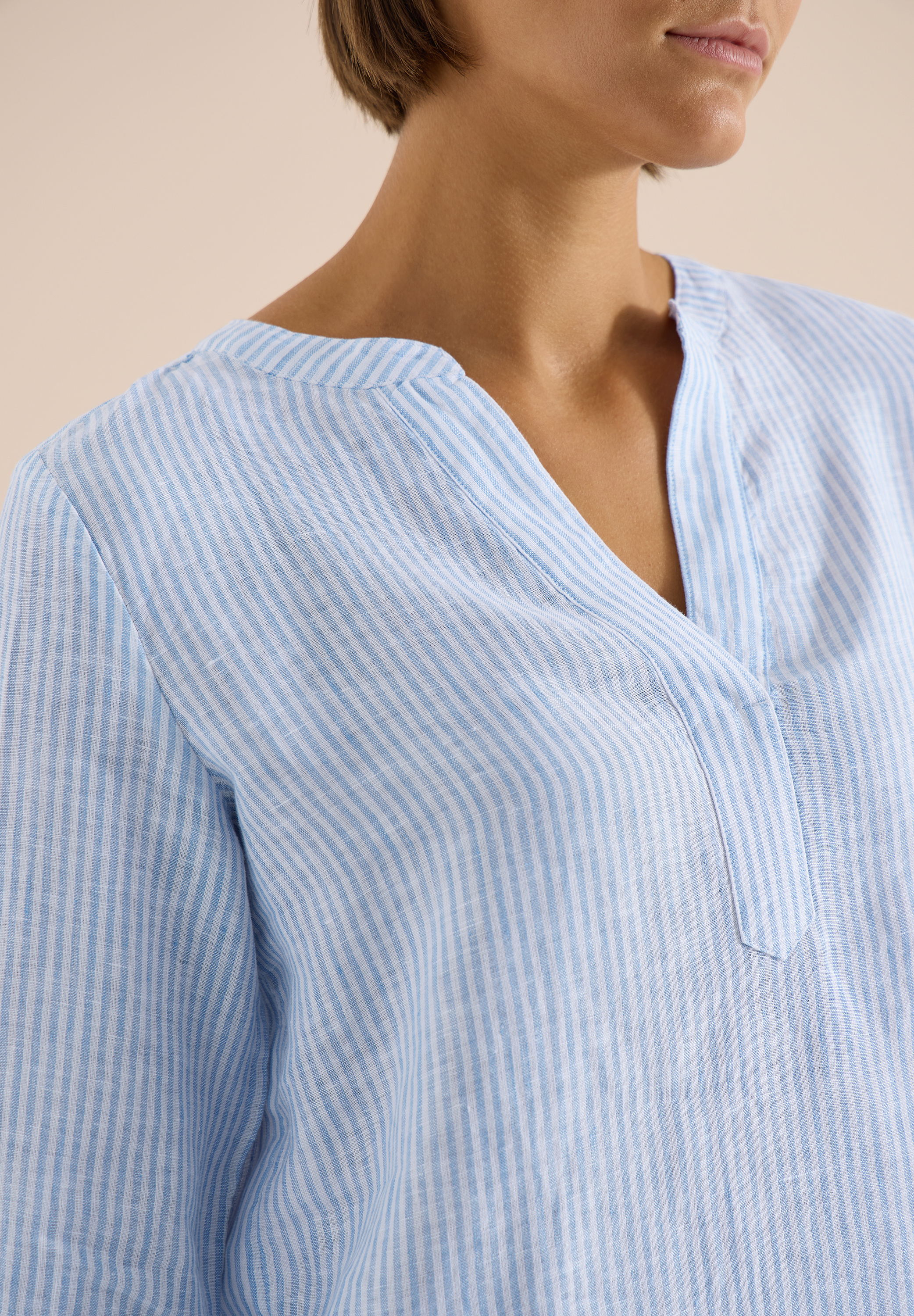 3/4-Arm Bluse mit Split Neck aus Leinen