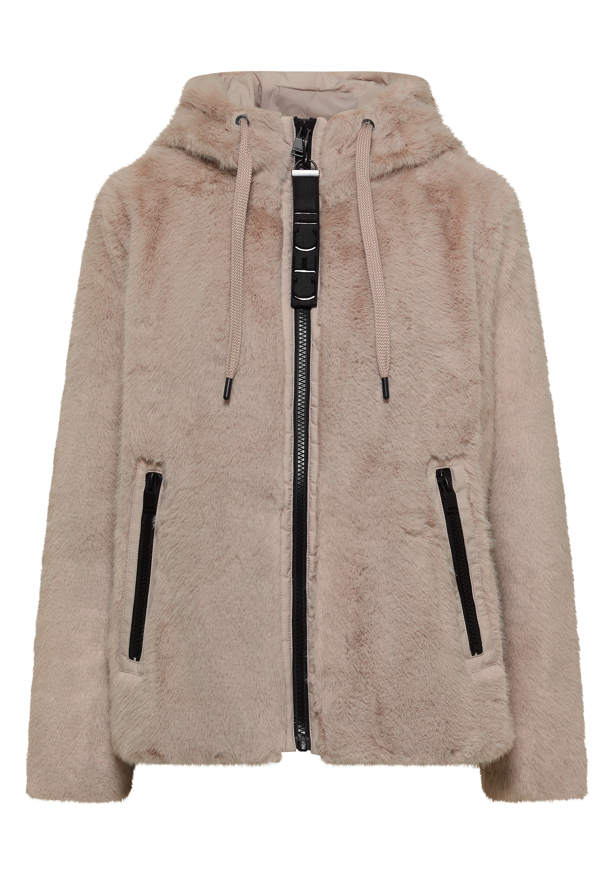 Fake Fur Jacke mit Softshelldetails