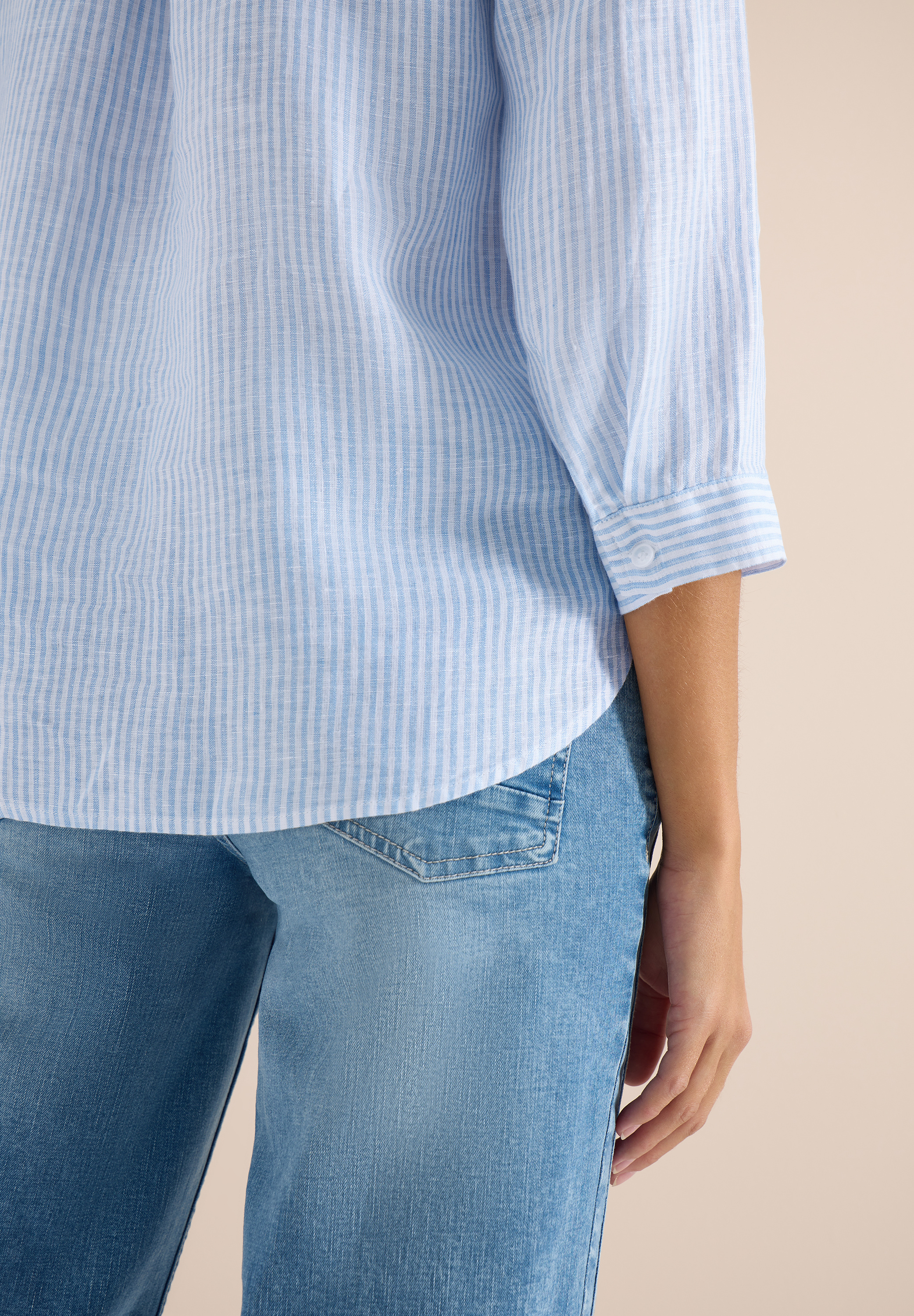 3/4-Arm Bluse mit Split Neck aus Leinen