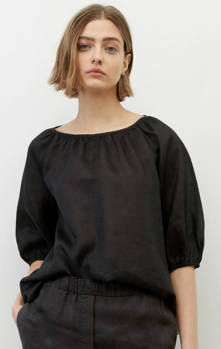 Blouse, puffy short sleeves, crew n