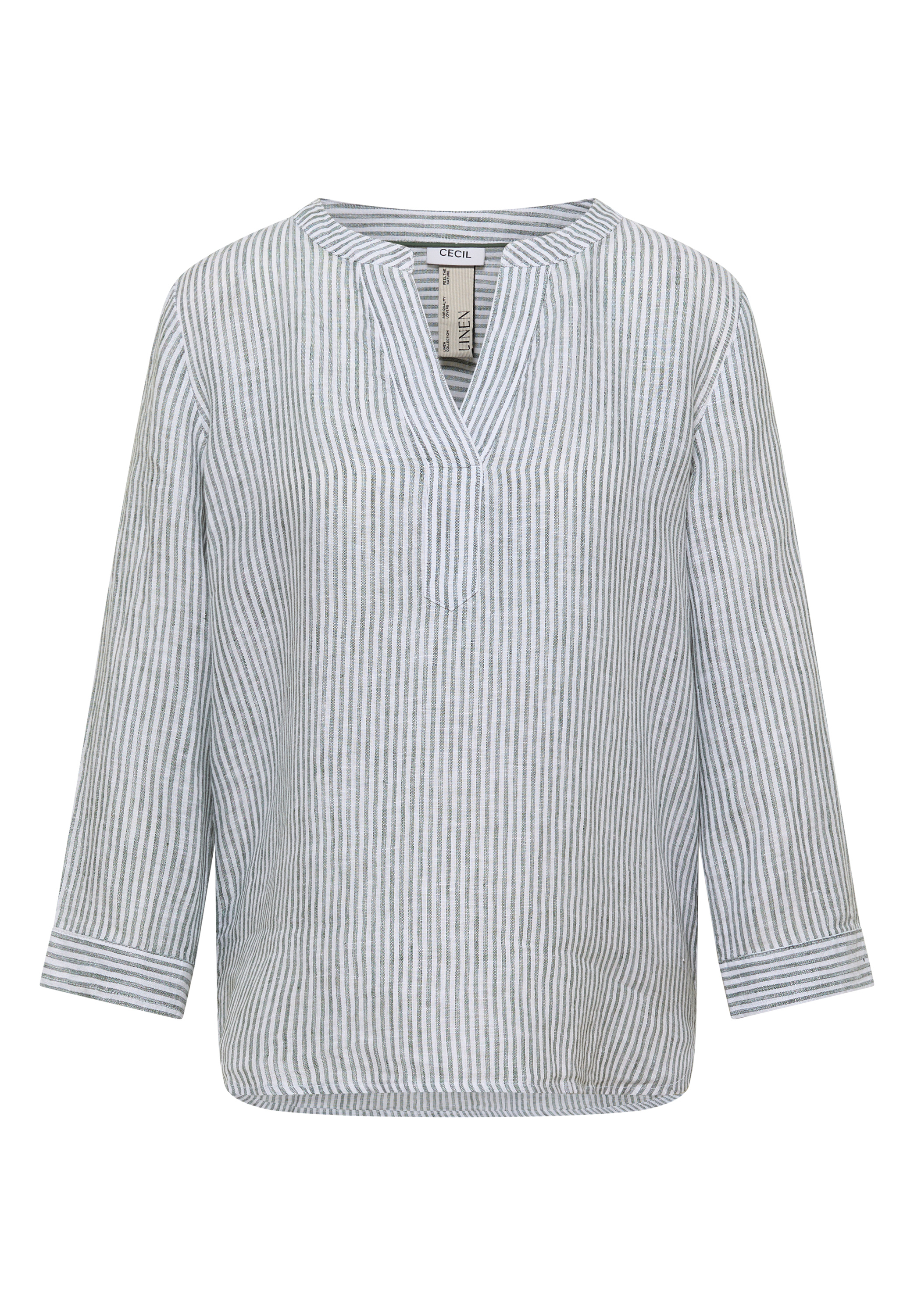 3/4-Arm Bluse mit Split Neck aus Leinen